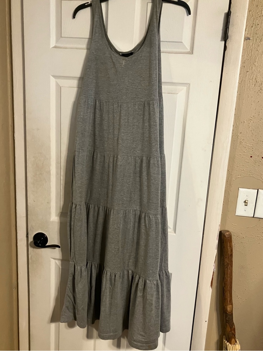 Gray Tiered Cotton Jersey Maxi Dress Sleeveless Medium